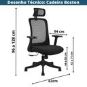 Ver imagem 6 de Cadeira Giratória Nr-17 Boston Rivatti C/ Encosto de Cabeça Tela Mesh Preta Base Rodizio Nylon