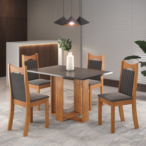 Conjunto de Jantar Mesa Retangular Ananda com 4 Cadeiras Dalas Yescasa Cinza/Mel/Brilho/Grafite