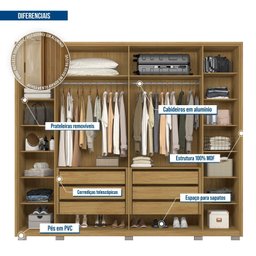 Guarda Roupa Casal com Vidro Reflecta 6 Portas 6 Gavetas Suburban Gold Lux - 6
