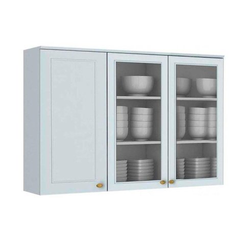 Armário de Cozinha Modulado Americana 3 Portas Vidro (2 c/ Vidro) Branco - Henn