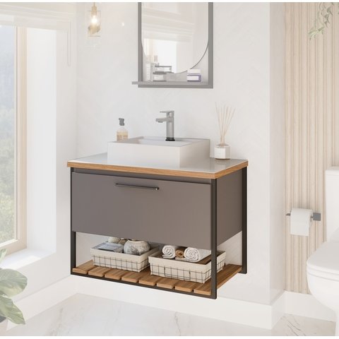 Gabinete Suspenso Para Banheiro Caribe 60cm Metalon Titanio