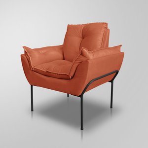 Poltrona Recepção Moderna de Luxo 12 Cores - Base de Ferro Preto - Terracota