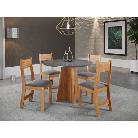 Conjunto para Sala de Jantar com 4 Cadeiras Athenas Cinza/Mel/Brilho/Grafite