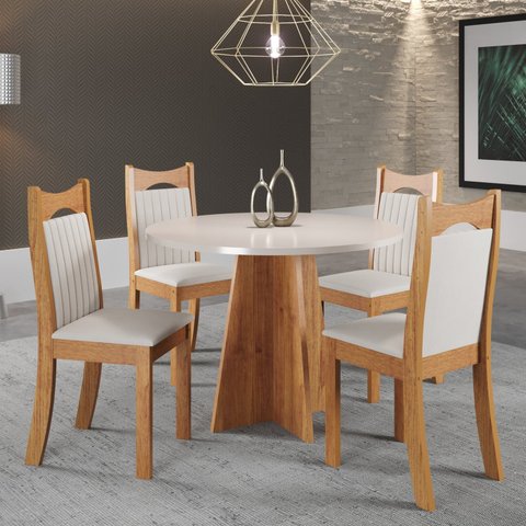 Conjunto de Jantar Mesa Redonda Herbal com 4 Cadeiras Dalas