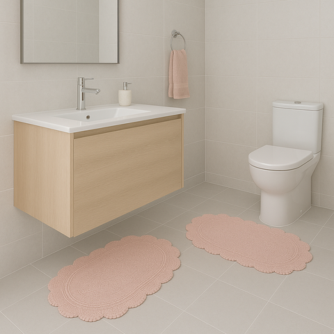 Jogo de Tapete Crochê Dupla Face Oval para Banheiro 60x90cm - Rose