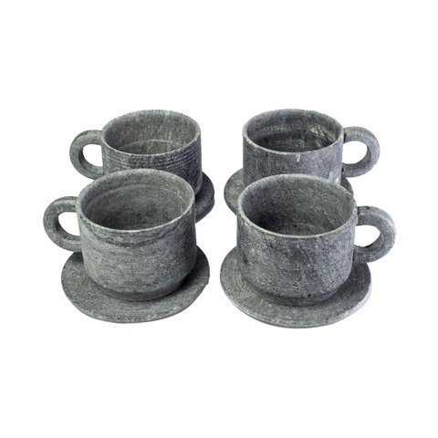 Kit 4 Xícara de Café com Pires em Pedra Sabão Servir 50ml Industria São Jose 2261X4INDSJ