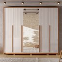 Ver imagem 1 de Guarda-Roupa Casal Ripado com Espelhos 6 Portas 6 Gavetas Suburban Gold Lux