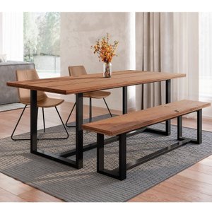 Conjunto Mesa 210cm com Banco e 2 Cadeiras Rústico Industrial Lumber Yescasa