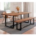 Ver imagem 1 de Conjunto Mesa 210cm com Banco e 2 Cadeiras Rústico Industrial Lumber Yescasa Marrom/Preto