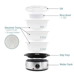 Elite Gourmet Maxi-matic Vaporizador Elétrico 3 Camadas 9,5qt Aço Inox - 2