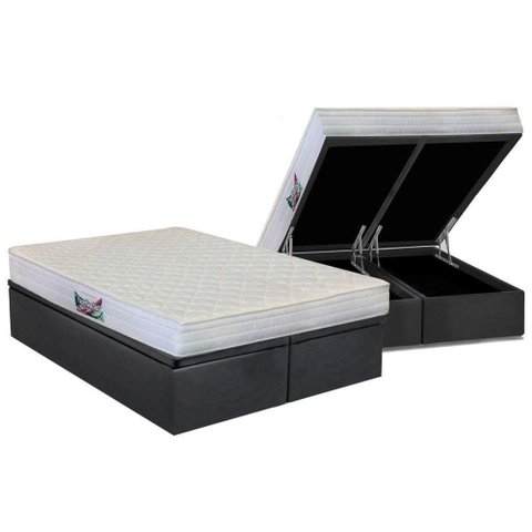Cama Box Baú Queen: Colchão Ortopédico Herval D28 / AG65 Frontier + Base CRC Suede Gray(158x198)