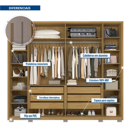 Guarda Roupa Casal com Frisado 6 Portas 6 Gavetas Suburban Gold - 2
