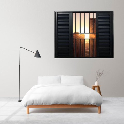 Janela Veneziana de Alumínio 6 Folhas 100 x 100cm Linha 25 com Grade Esquadrias Bergamo Preto