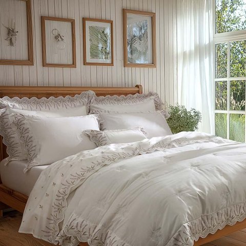 Jogo de Cama King 400 Fios Provence - Marken Fassi Branco/lilás