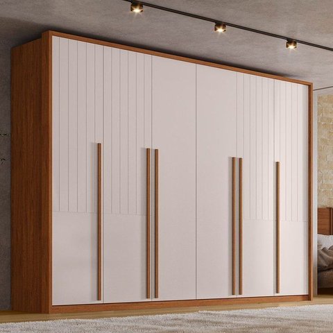 Guarda-Roupa Casal com Frisado 6 Portas 6 Gavetas Suburban 100% MDF Espresso Móveis Off White/Freijó