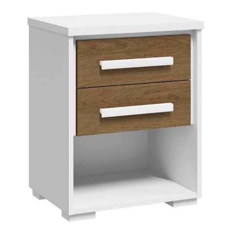 Mesa de Cabeceira com 2 Gavetas Angra Rimo - Branco/jequitibá