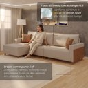 Ver imagem 4 de Sofá com Chaise 4 Lugares em Linho Bege e Marrom Novo Horizonte