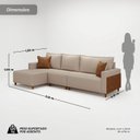 Ver imagem 3 de Sofá com Chaise 4 Lugares em Linho Bege e Marrom Novo Horizonte