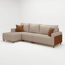 Ver imagem 2 de Sofá com Chaise 4 Lugares em Linho Bege e Marrom Novo Horizonte