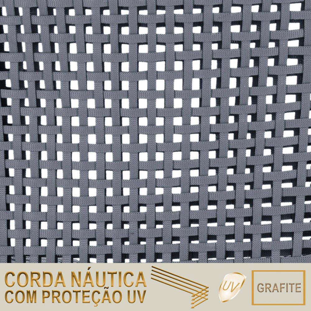 Mesa Ascoli 120 Cm com 6 Cadeiras Cannes de Alumínio, Pintura Preta e Trama Tela de Corda Náutica - 6