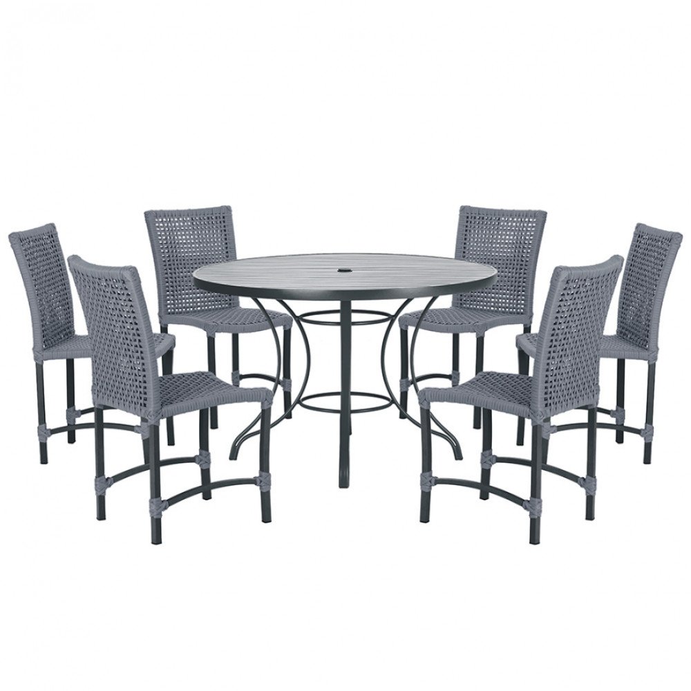 Mesa Ascoli 120 Cm com 6 Cadeiras Cannes de Alumínio, Pintura Preta e Trama Tela de Corda Náutica - 1