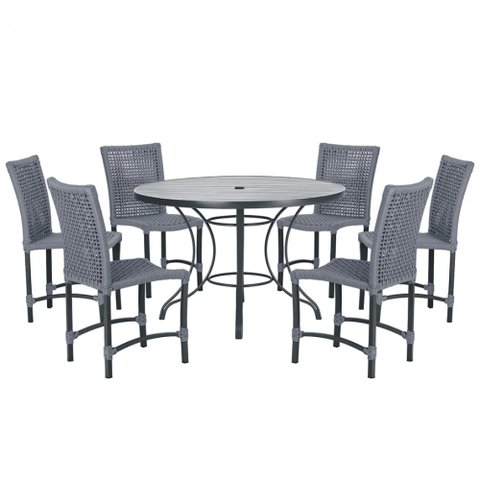 Mesa Ascoli 120 Cm com 6 Cadeiras Cannes de Alumínio, Pintura Preta e Trama Tela de Corda Náutica