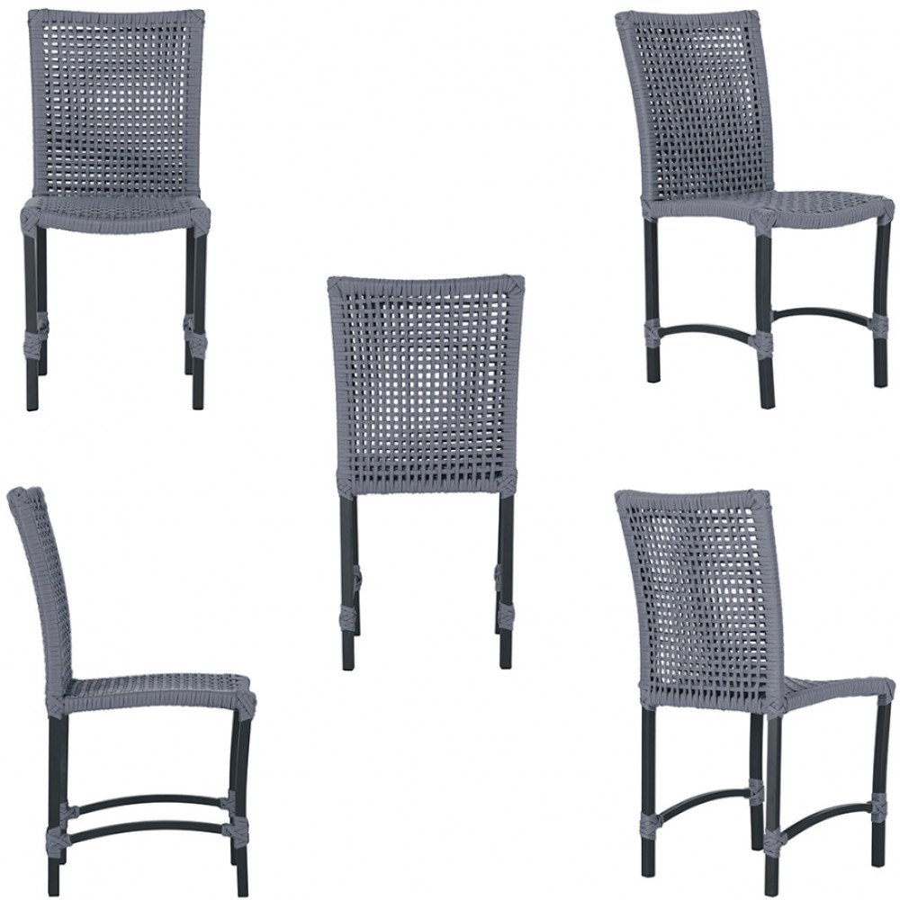 Mesa Ascoli 120 Cm com 6 Cadeiras Cannes de Alumínio, Pintura Preta e Trama Tela de Corda Náutica - 5