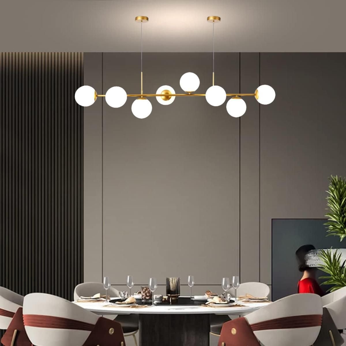 Ver imagem 6 de Luminária Lustre 8 Globos 128cm X 118cm Jabuticaba Pendente Teto Gimpo Kjdd-e-544-gold-milky-8