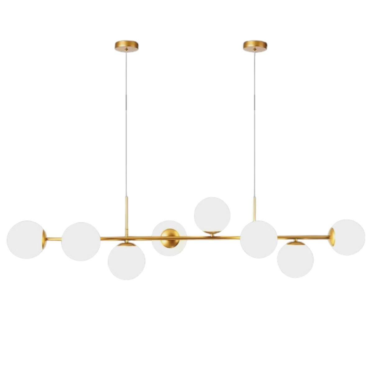 Luminária Lustre 8 Globos 128cm X 118cm Jabuticaba Pendente Teto Gimpo Kjdd-e-544-gold-milky-8
