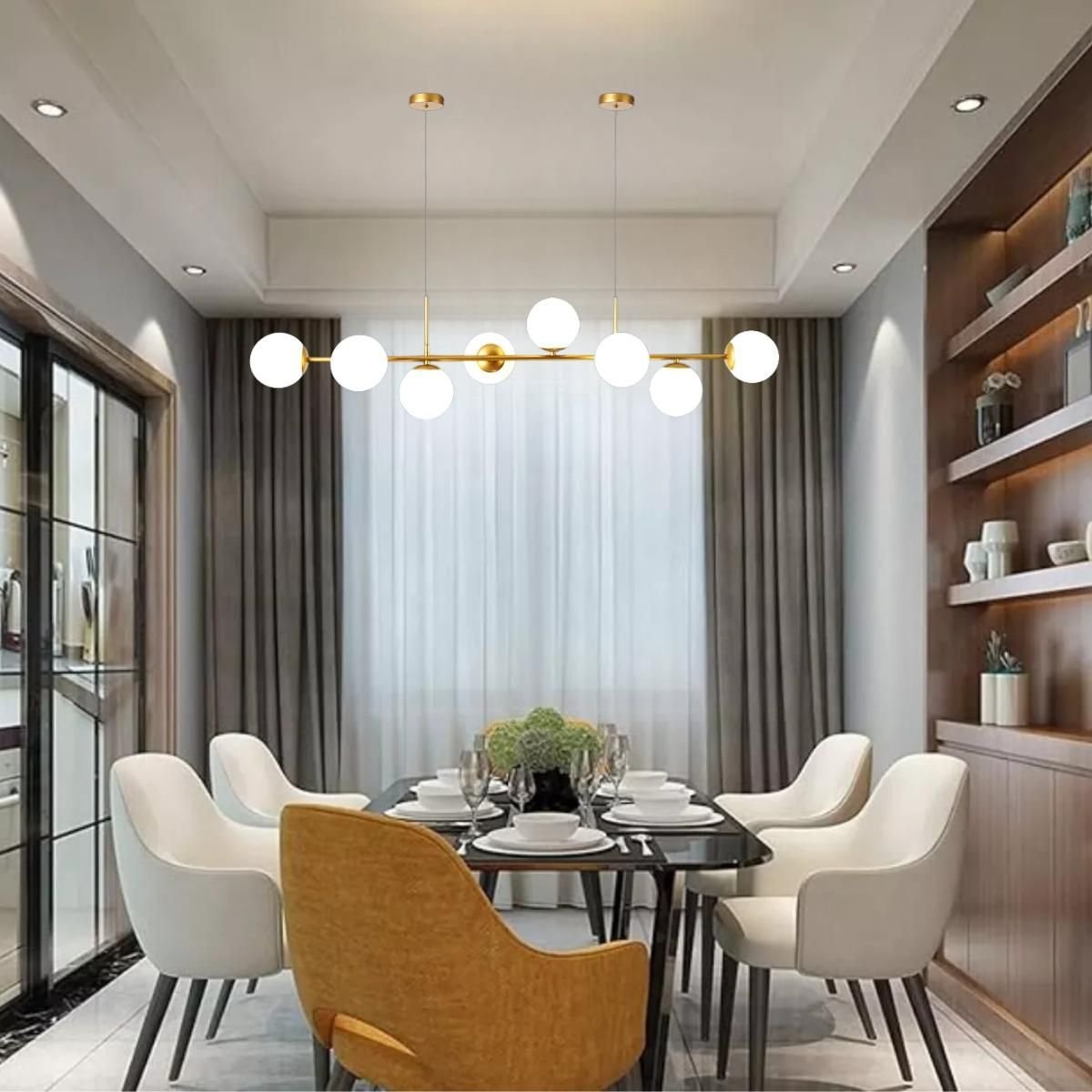 Ver imagem 5 de Luminária Lustre 8 Globos 128cm X 118cm Jabuticaba Pendente Teto Gimpo Kjdd-e-544-gold-milky-8