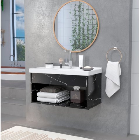 Gabinete Armario para Banheiro 100% MDF Zoff 63cm com Cuba