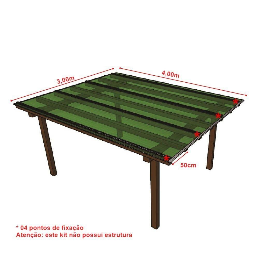 Kit Policarbonato Verde 4mm 3,00m X 4,00m - Perfis Naturais - 5