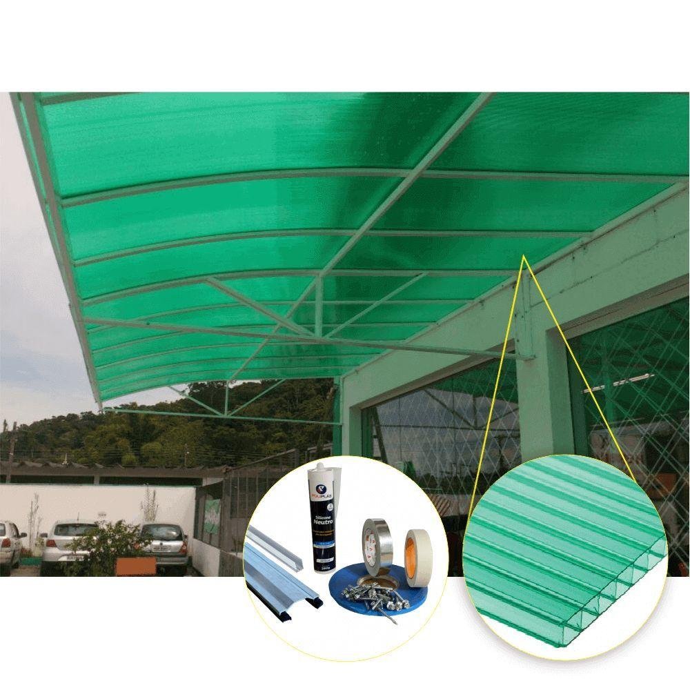 Kit Policarbonato Verde 4mm 3,00m X 4,00m - Perfis Naturais - 2