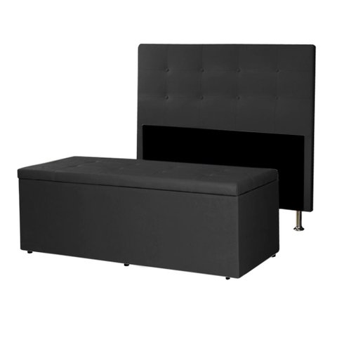 Kit Cabeceira e Calçadeira Baú Casal Queen 1,60m Berlim Suede Preto Dal Poz Estofados