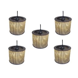 Kit 5 Lustre Pendente Moderno Luminária Rustica Bambu Frisos - 1
