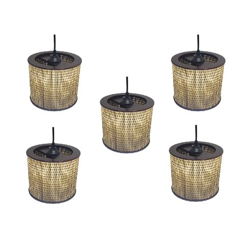 Kit 5 Lustre Pendente Moderno Luminária Rustica Bambu Frisos