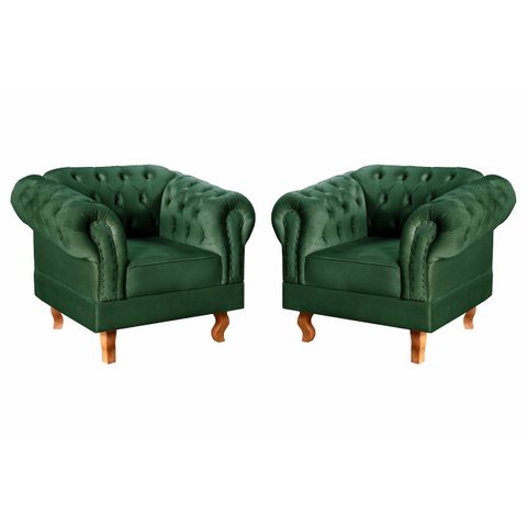 Kit 2 Poltronas Decorativas Capitonê Chesterfield Dom Pedro - Veludo Verde