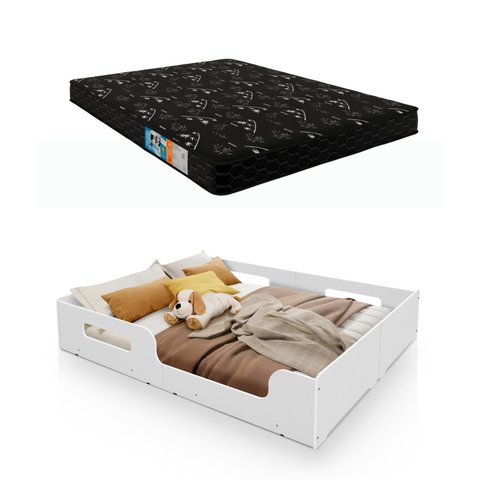 Cama Casal Montessoriana Princesa MDF/MDP com Colchão Casal D-33 Incluso