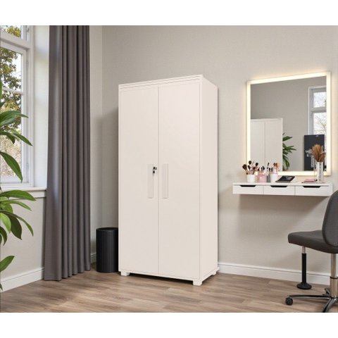 Sapateira Multiuso Atenas Mdf com Chave Armário Organizador Pés Madeira 2 Portas:branco