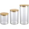 CONJUNTO DE POTES DE VIDRO SLIM COM TAMPA BAMBU 3 PEÇAS EURO HOME - 1