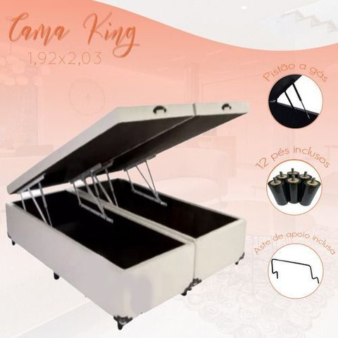 Cama Box Baú King-size 193x203 Reforçada Fabricação Própria - Corino Branco