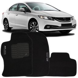 Jogo de Tapete Automotivo Carpete New Civic 2014 À 2016 Soft Logo Bordado Preto 3 Peças S/m Soft Pre - 2