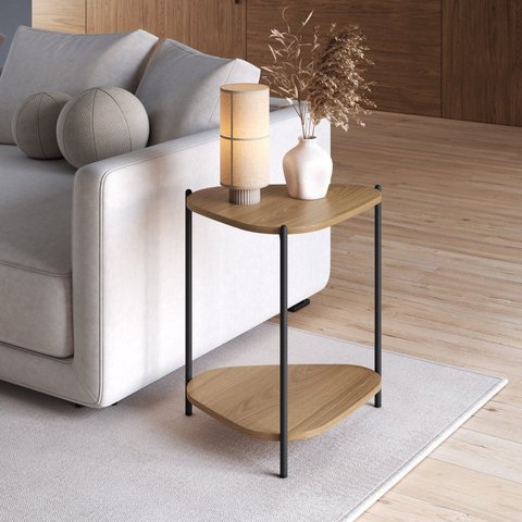 Mesa Lateral com Prateleira Orgânica Pé Metal Complementos Marrom Hanover/Preto