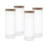 Kit 4 Potes Vidro Mantimento 1700 Ml Canelado Tampa de Bambu - 1