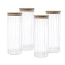 Ver imagem 1 de Kit 4 Potes Vidro Mantimento 1700 Ml Canelado Tampa de Bambu