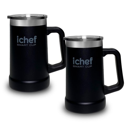 Duas Canecas Térmica para Chopp com Tampa Smart Cup Ichef 710 ml | Preto