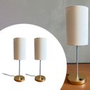 Ver imagem 2 de Kit 2 Abajur de Mesa Redondo Alumínio Interruptor com Cupula Tecido Algodão