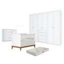 Ver imagem 1 de Quarto de Bebê Americano 6 Portas com Berço Americano Flip Branco Acetinado Reller e Colchão