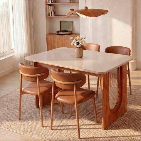Conjunto de Jantar com Mesa Tali 130cm e 4 Cadeiras Ema CabeCasa MadeiraOriginals Marrom/Bege