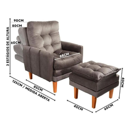 Poltrona Do Papai Reclinável Cor Bege Grande Confortavel + Puff - 4